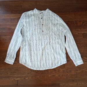 The Territory Ahead Men's Shirt Grandfather Popover Striped Long Sleeve Size Med